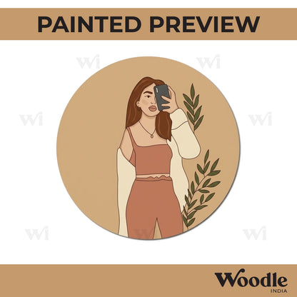 Girl With Leaves Pre Marked Round MDF Design 3