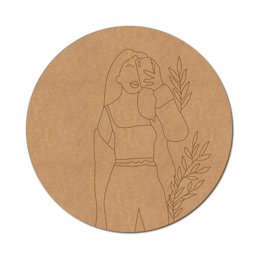Girl With Leaves Pre Marked Round MDF Design 3