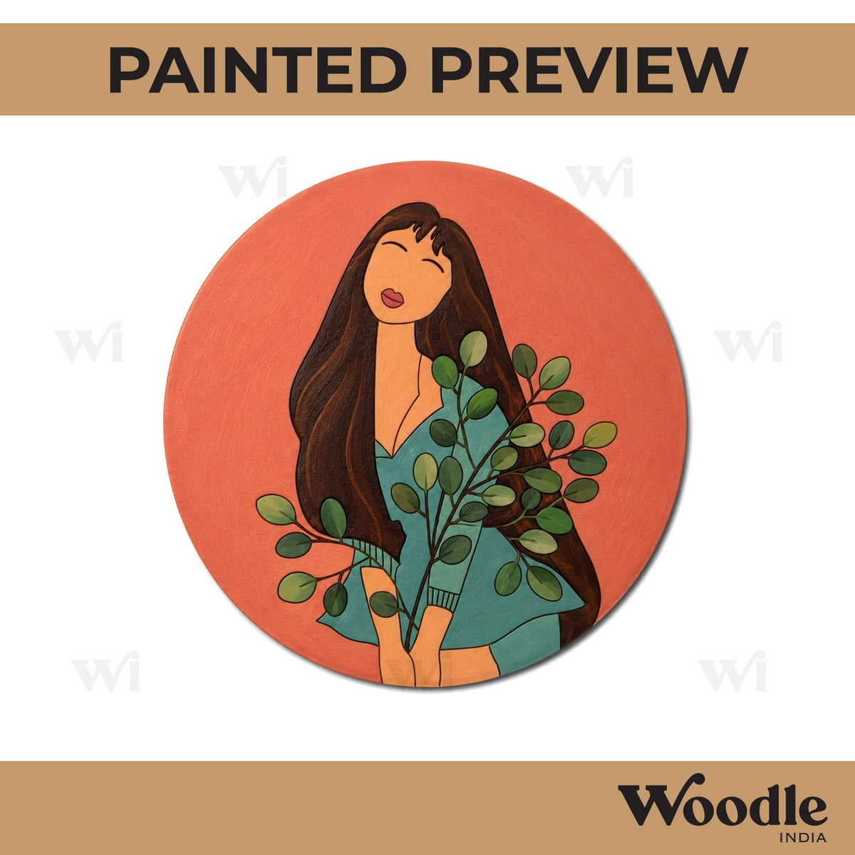 Girl With Leaves Pre Marked Round MDF Design 4