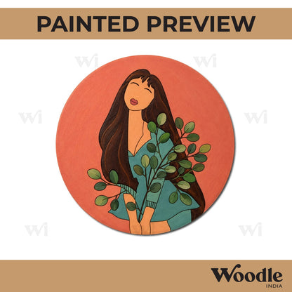 Girl With Leaves Pre Marked Round MDF Design 4