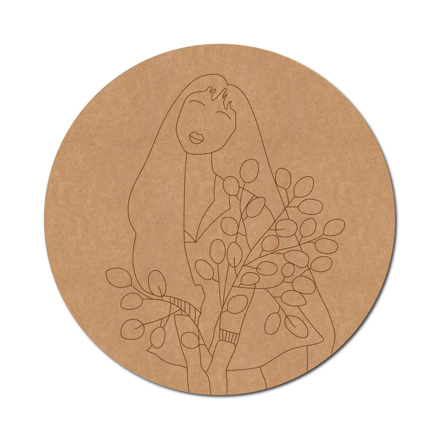 Girl With Leaves Pre Marked Round MDF Design 4