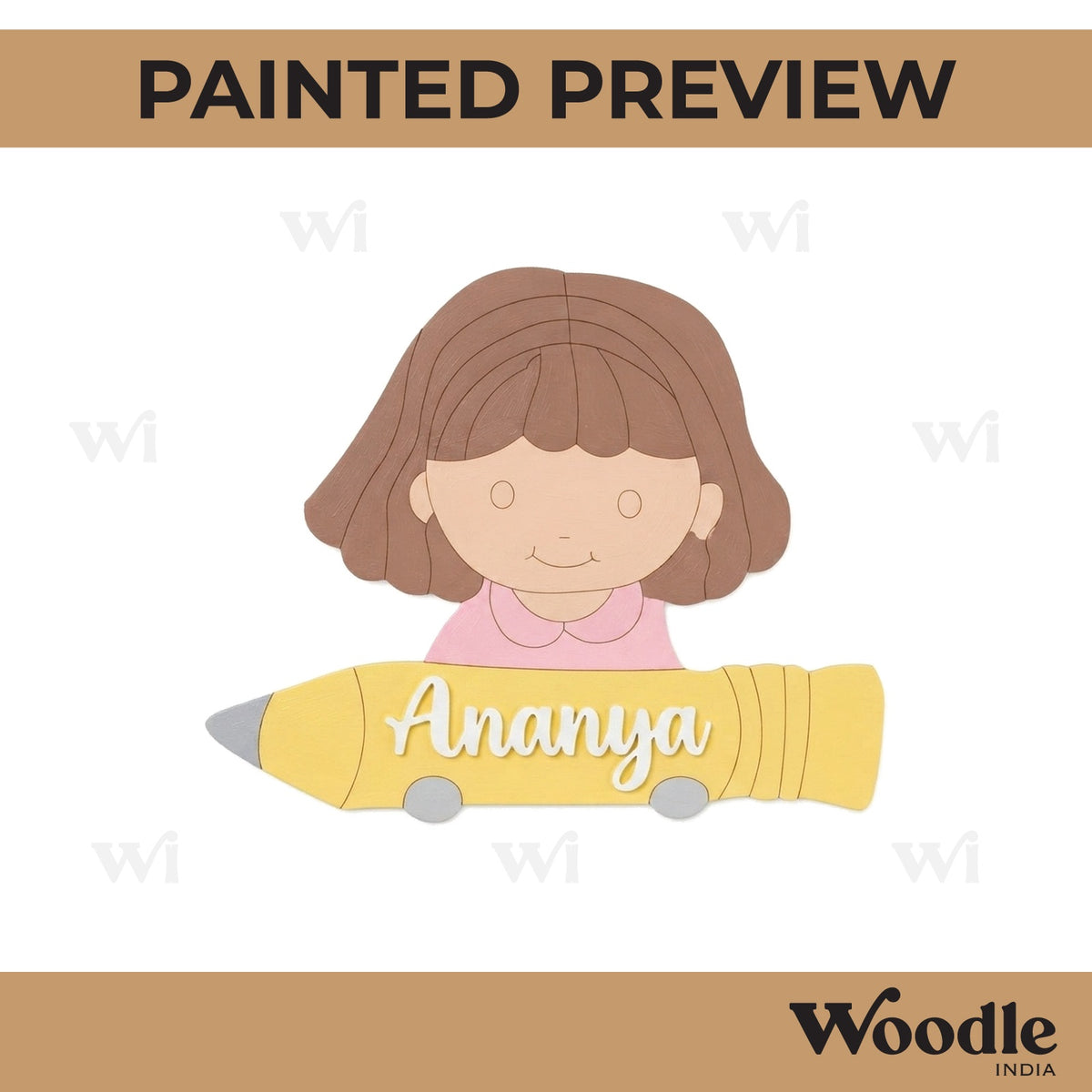 Girl With Pencil Nameplate Pre Marked MDF Design 1