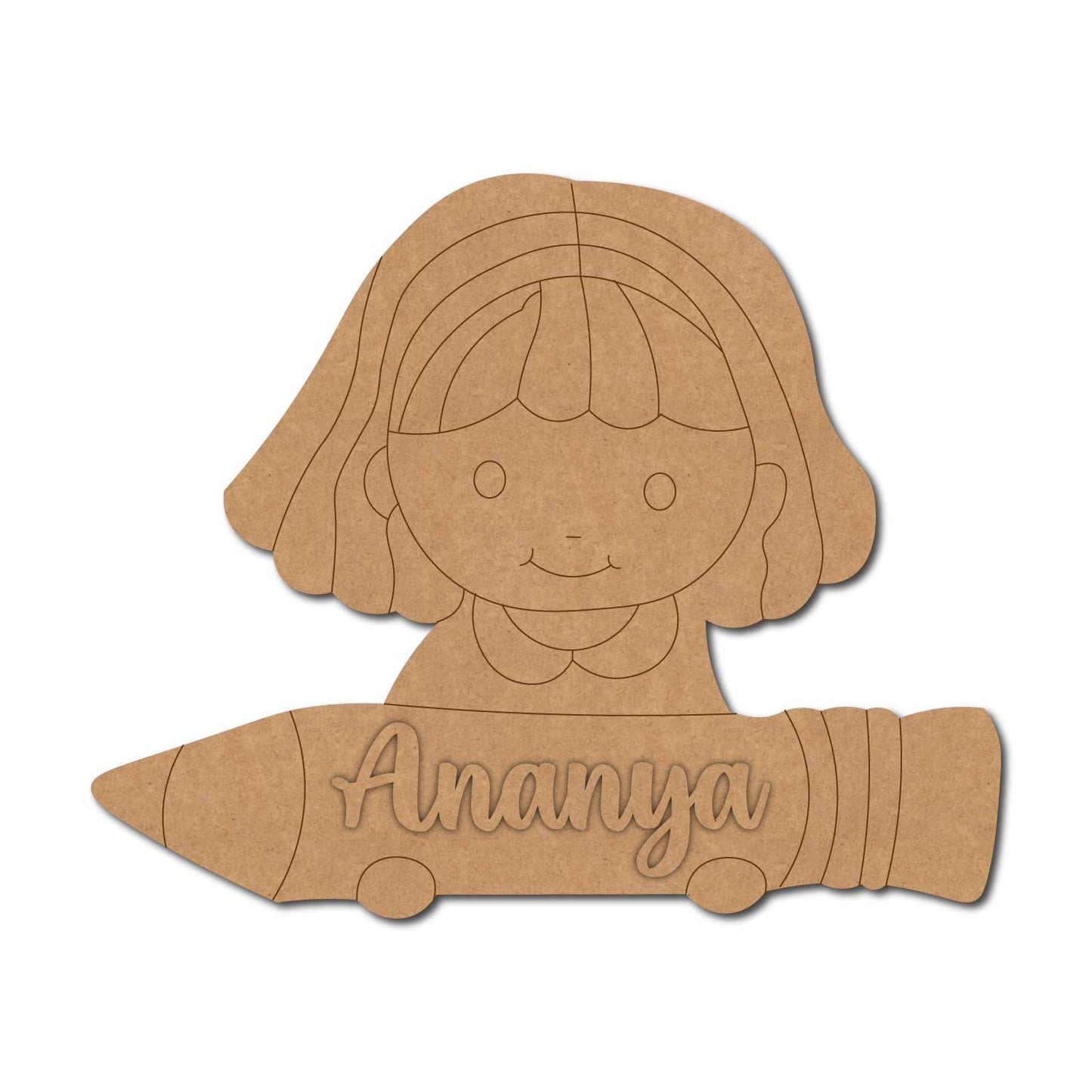 Girl With Pencil Nameplate Pre Marked MDF Design 1