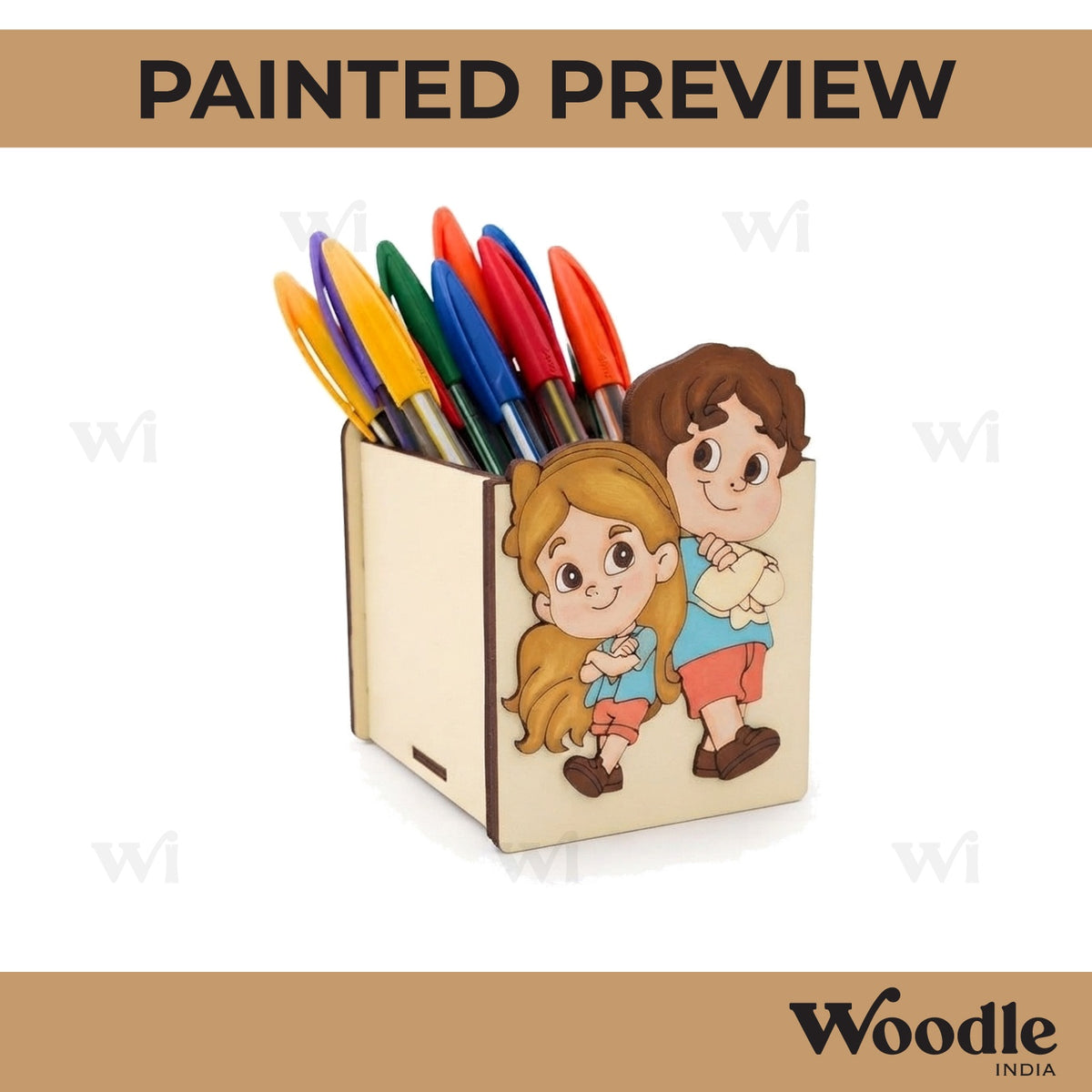 Girl And Boy Pen Stand MDF Design 1