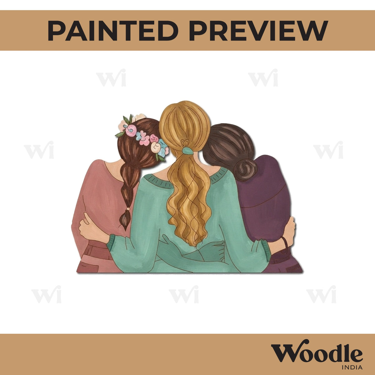 Girls Hugging Pre Marked MDF Design 1