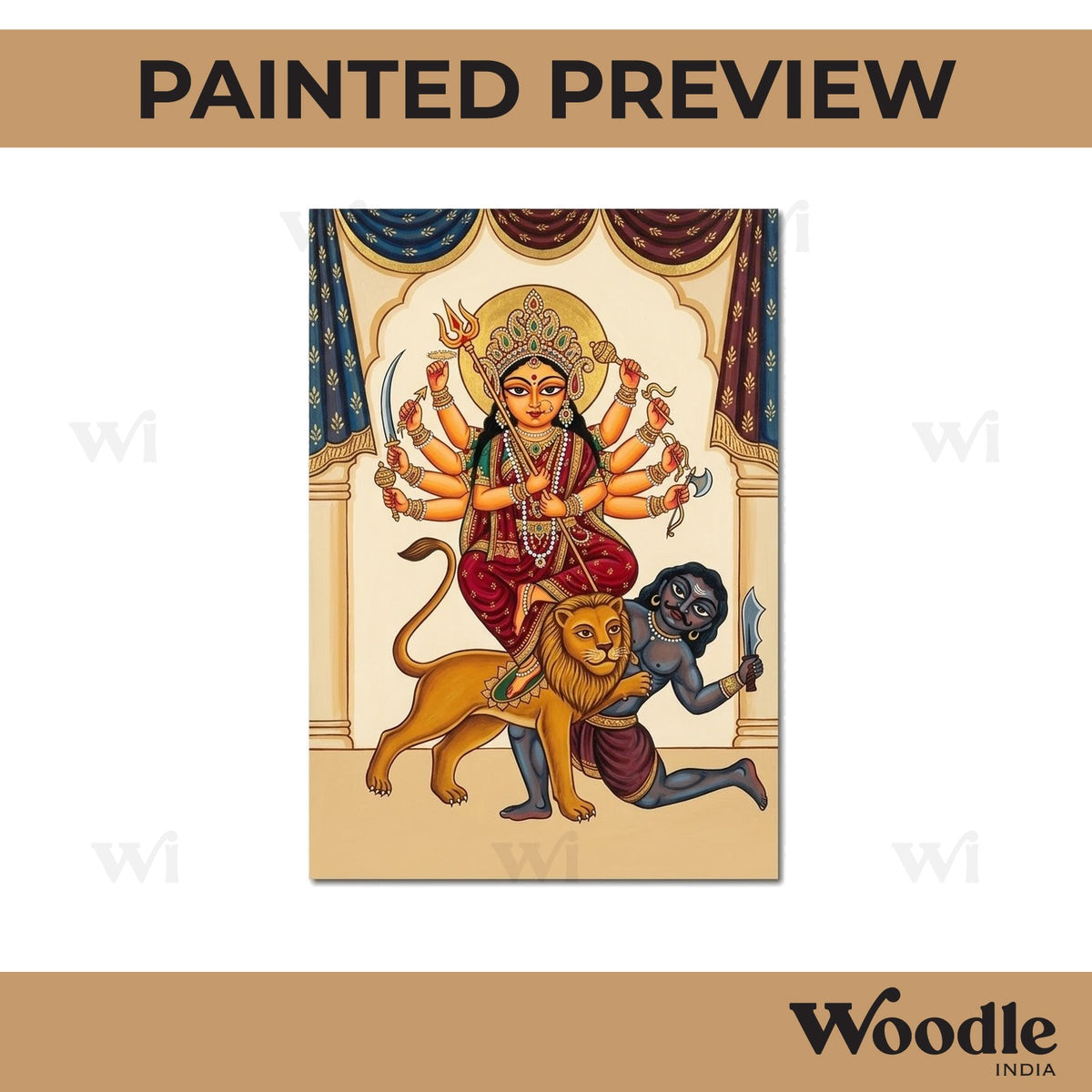 Goddess Durga Maa Mahishasura Mardini Pre Marked Base MDF Design 1