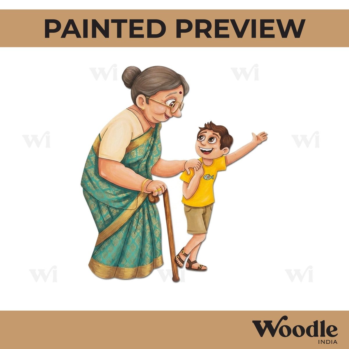 Grand Mother With Grand Son Pre Marked MDF Design 1