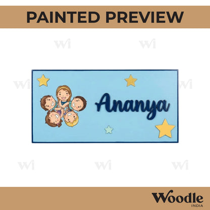 Group Of Friends Kids Nameplate MDF Design 1