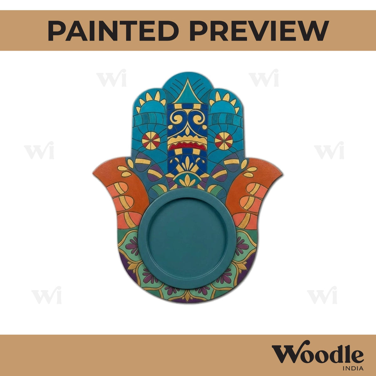 Hamsa Hand Diya Tealight Holder MDF Design 1