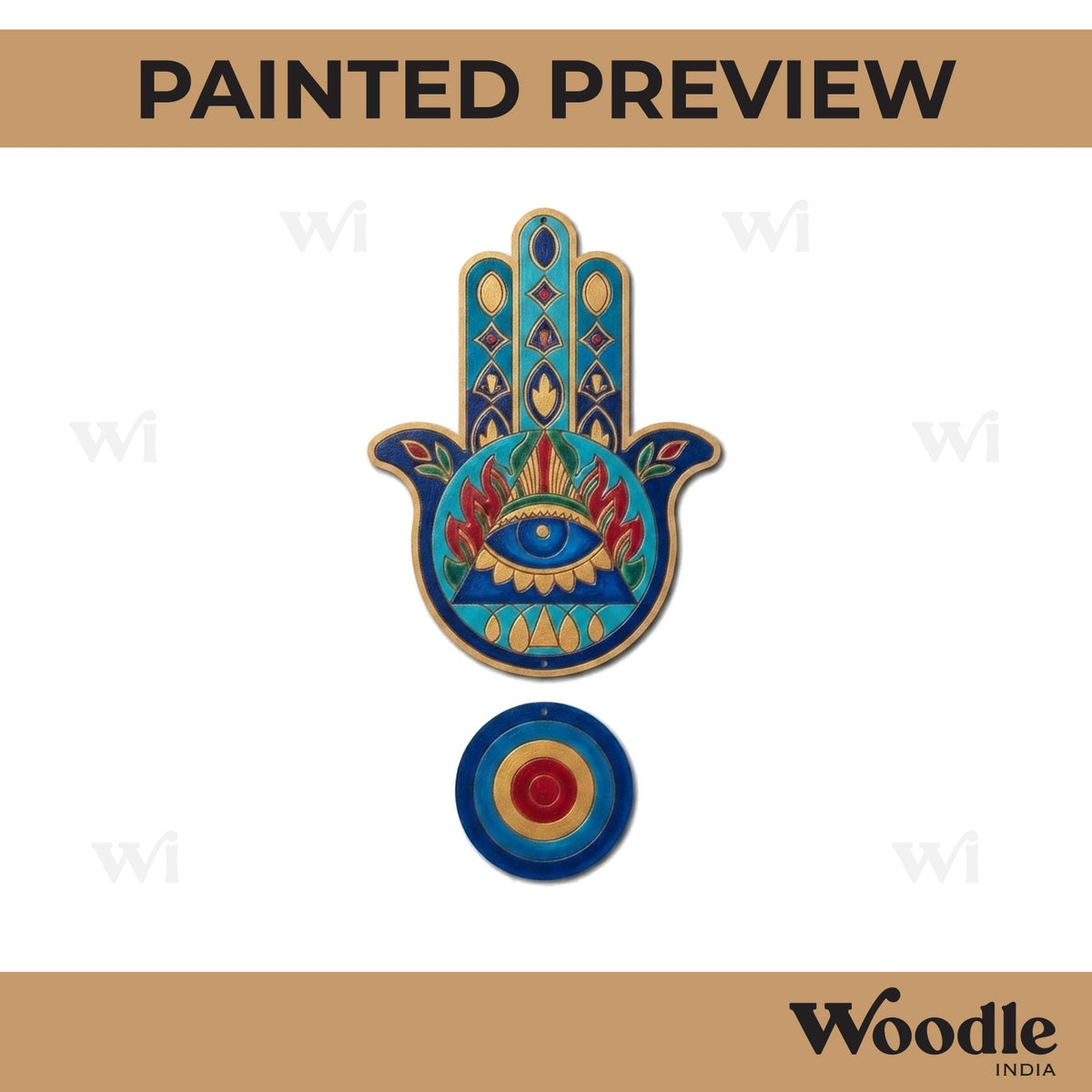 Hamsa Hand Evil Eye Hanging Pre Marked MDF Design 1