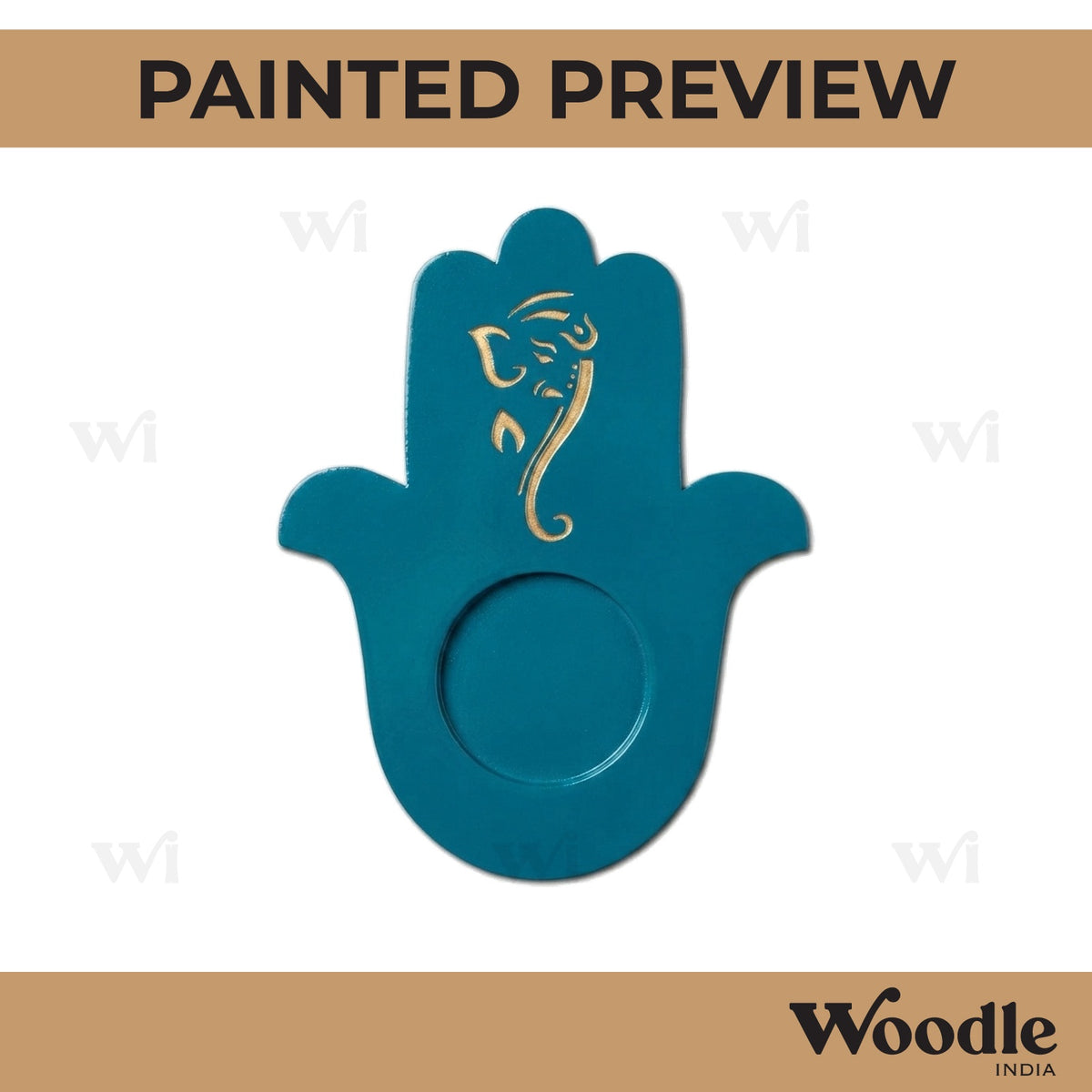 Hamsa Hand Ganesha Diya Tealight Holder MDF Design 1
