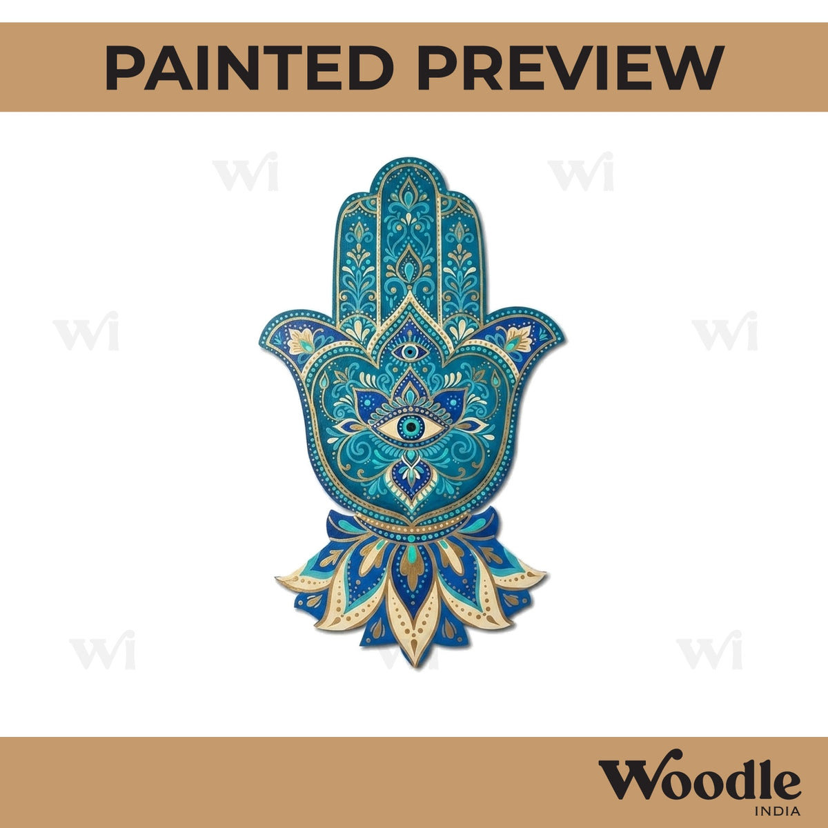Hamsa Hand Lotus Cutout MDF Design 1