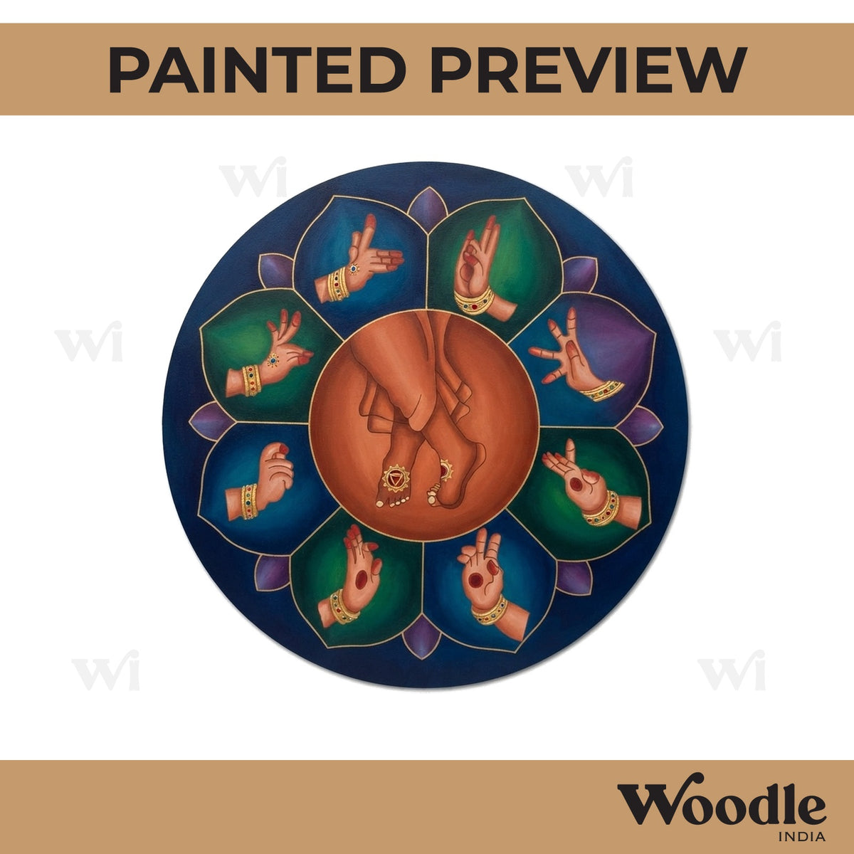 Hand Mudra Pre Marked Round MDF Design 1