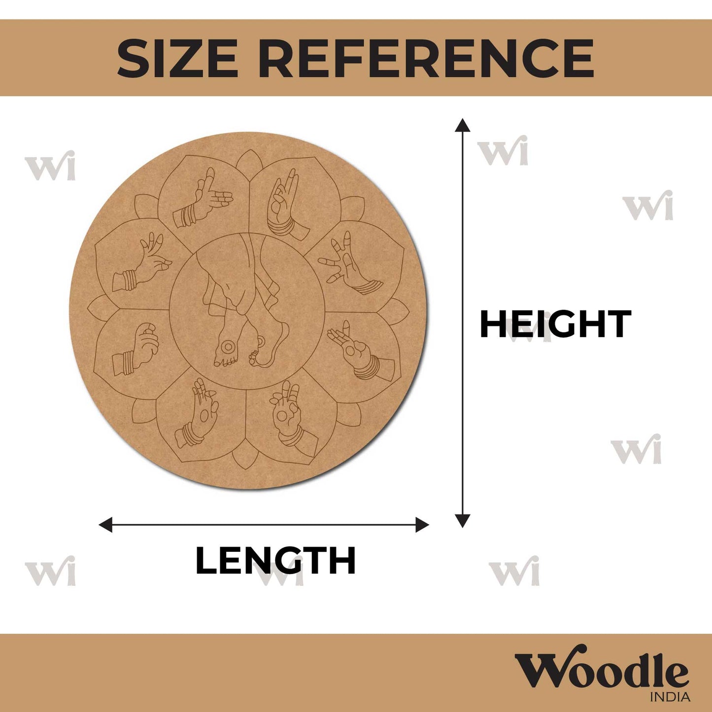 Hand Mudra Pre Marked Round MDF Design 1