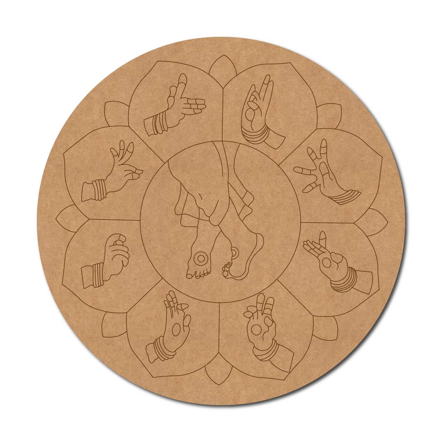 Hand Mudra Pre Marked Round MDF Design 1