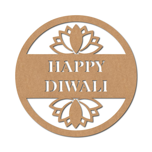 Happy Diwali Text Lotus Cutout MDF Design 1