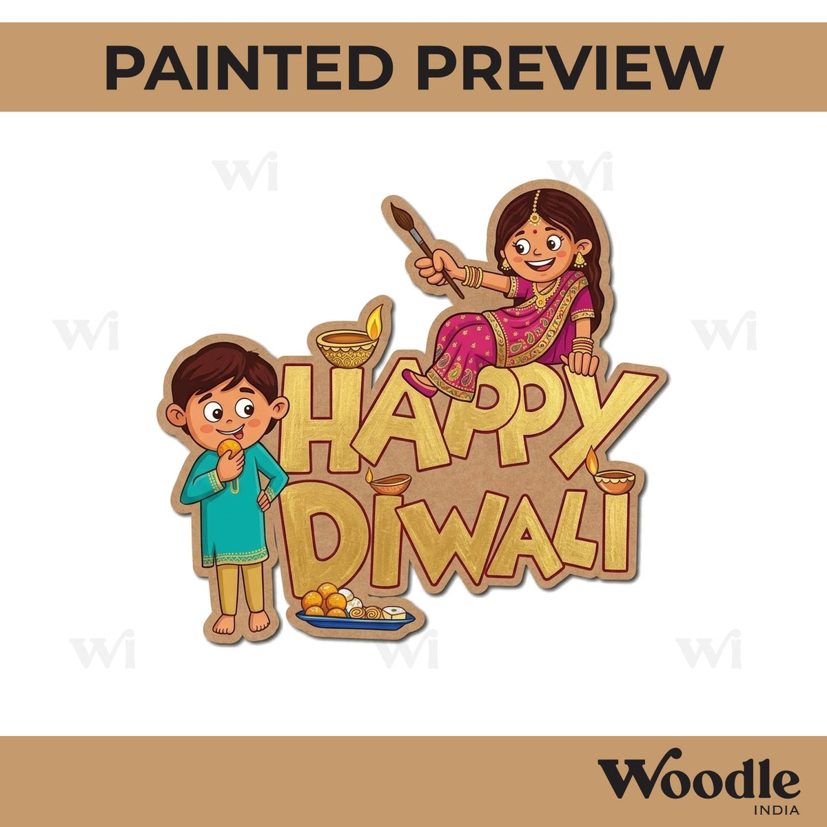 Happy Diwali Text Pre Marked Base MDF Design 1