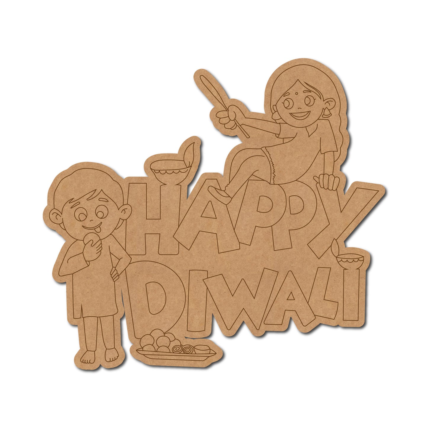 Happy Diwali Text Pre Marked Base MDF Design 1