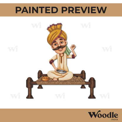 Haryanvi Man On Charpai Pre Marked MDF Design 1