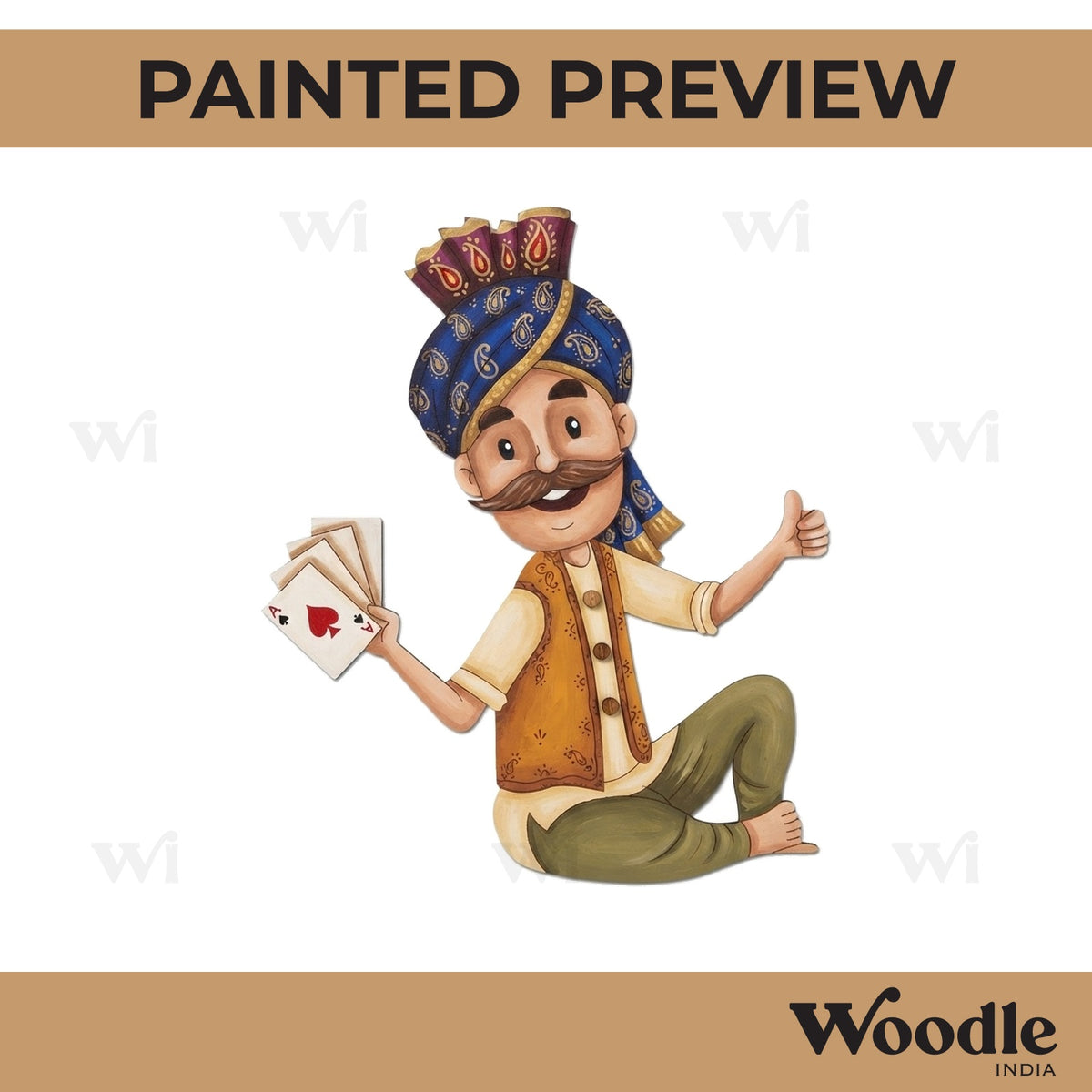 Haryanvi Man Playing Poker Pre Marked MDF Design 1