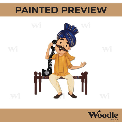 Haryanvi Man Talking On Telephone Pre Marked MDF Design 1
