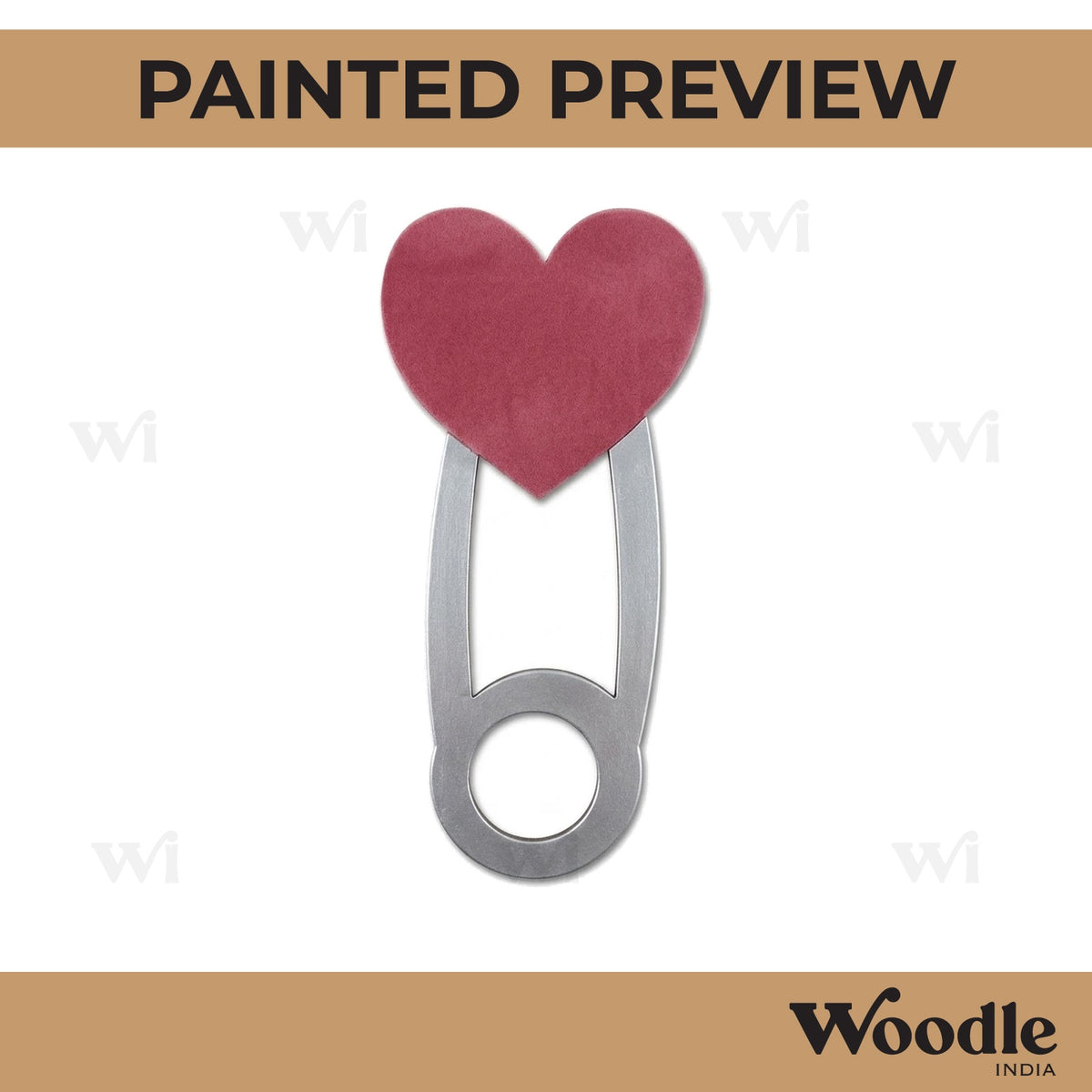 Heart Safety Pin Cutout MDF Design 1