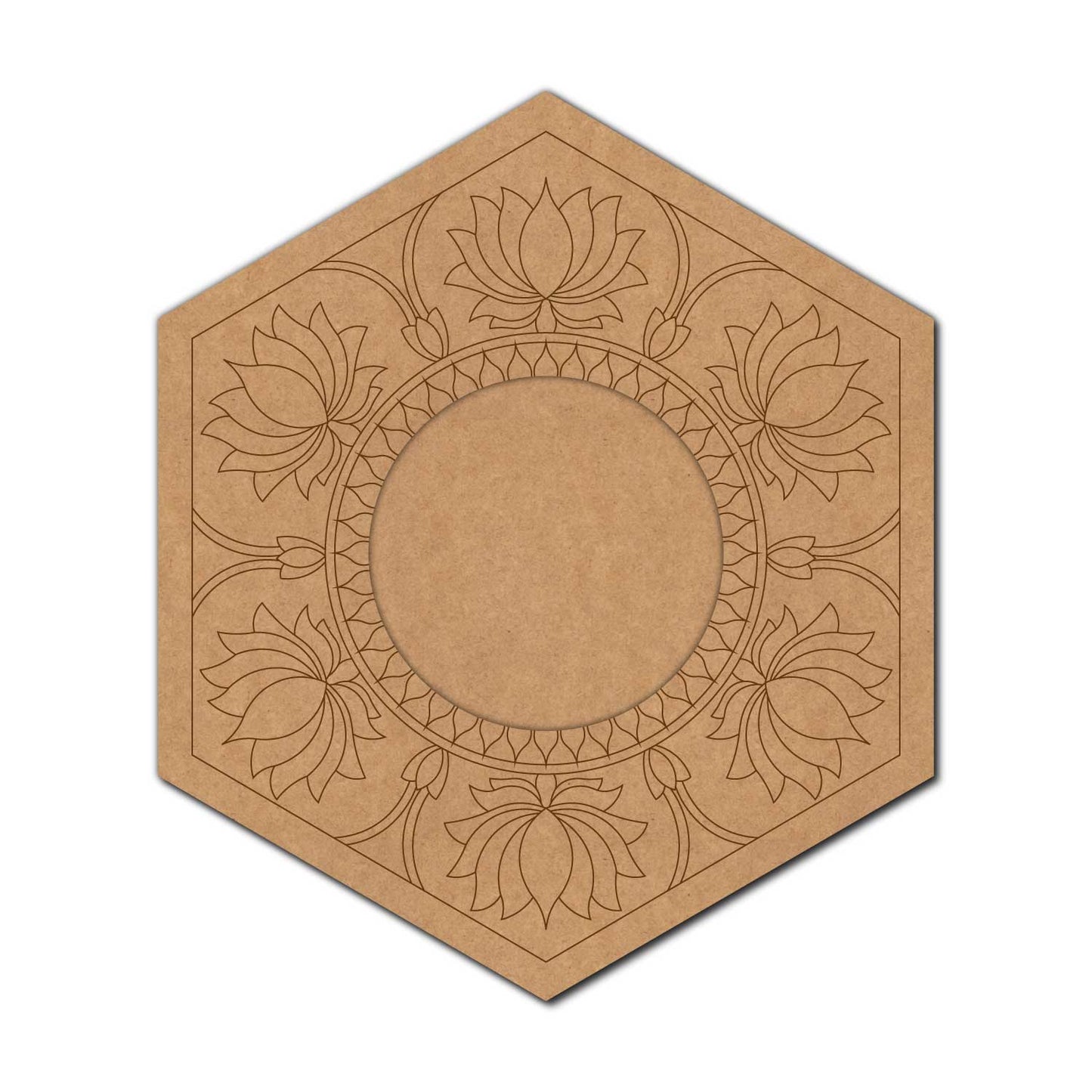 Hexagon Mirror Lotus Mandala Pre Marked Base MDF Design 1