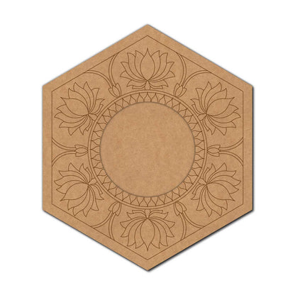 Hexagon Mirror Lotus Mandala Pre Marked Base MDF Design 1