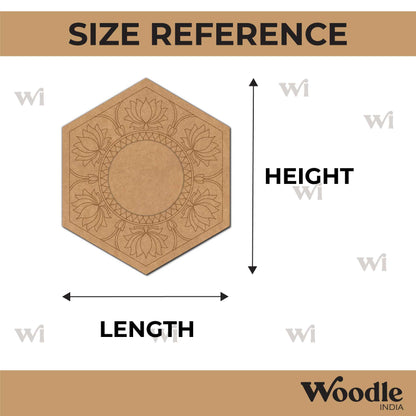 Hexagon Mirror Lotus Mandala Pre Marked Base MDF Design 1