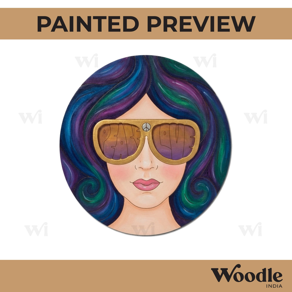 Hippie Girl Pre Marked Round MDF Design 1