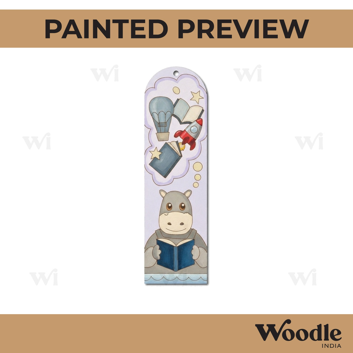Hippo Kids Bookmark Pre Marked MDF Design 1