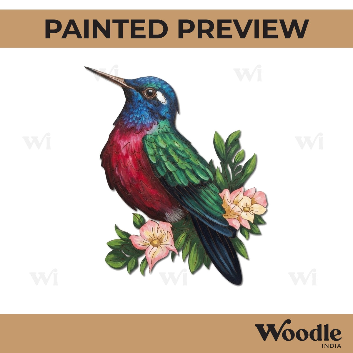 Humming Bird With Flowers Pre Marked MDF Design 1