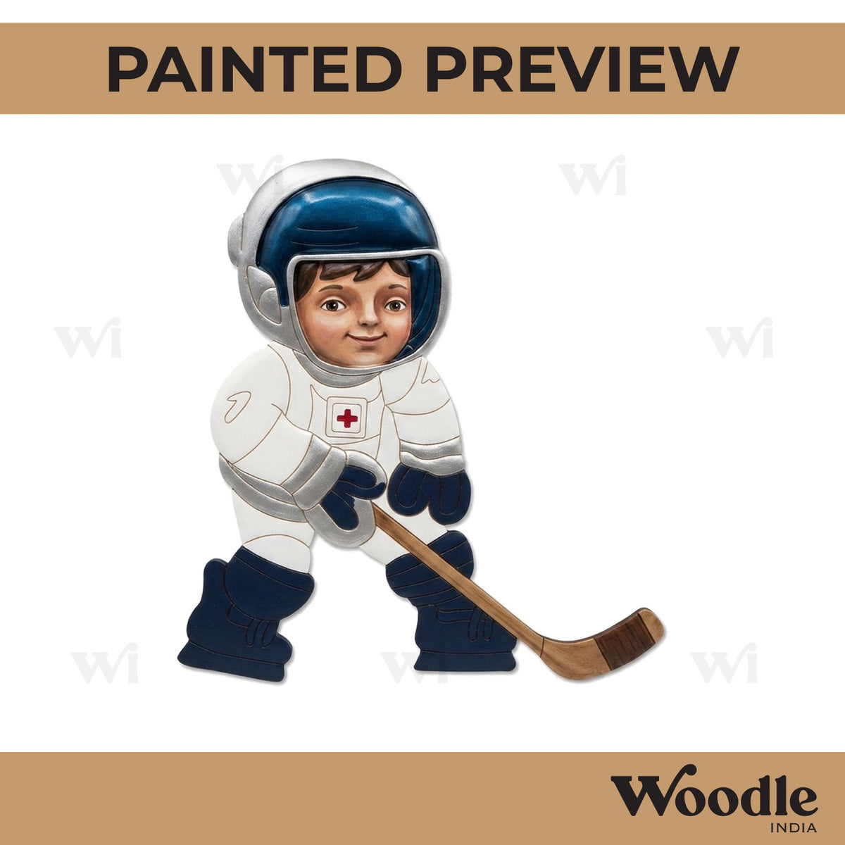 Ice Hockey Boy Pre Marked MDF Design 1