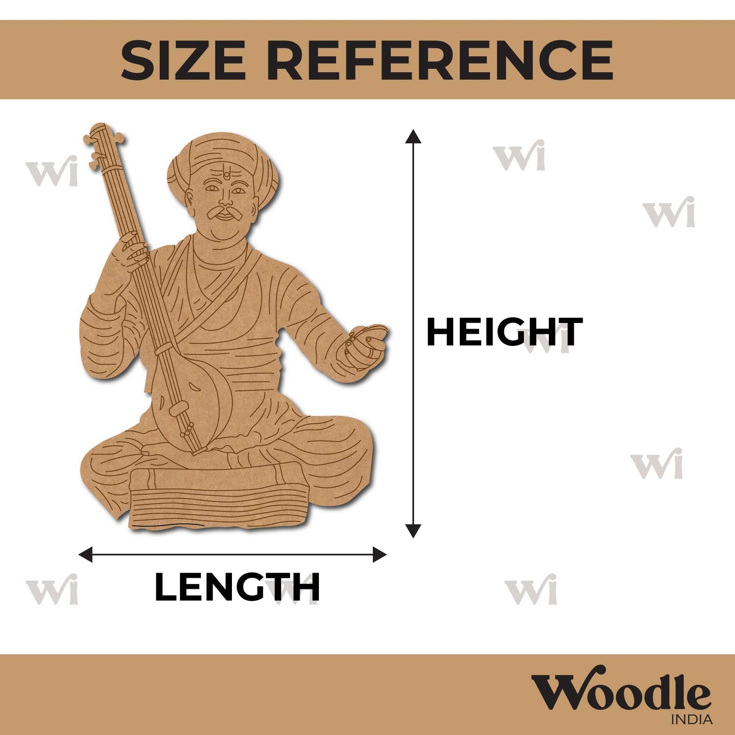 Indian Classical Musician With Tanpura Pre Marked MDF Design 1