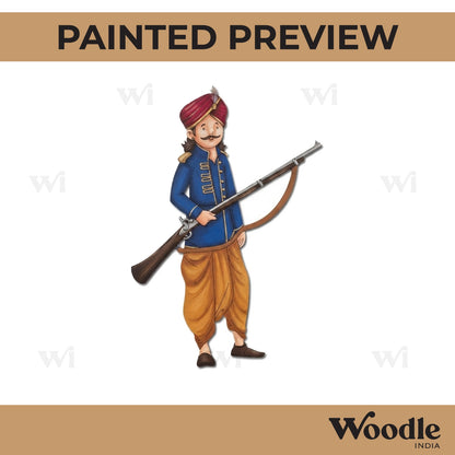 Indian Man With Gun Pre Marked MDF Design 1