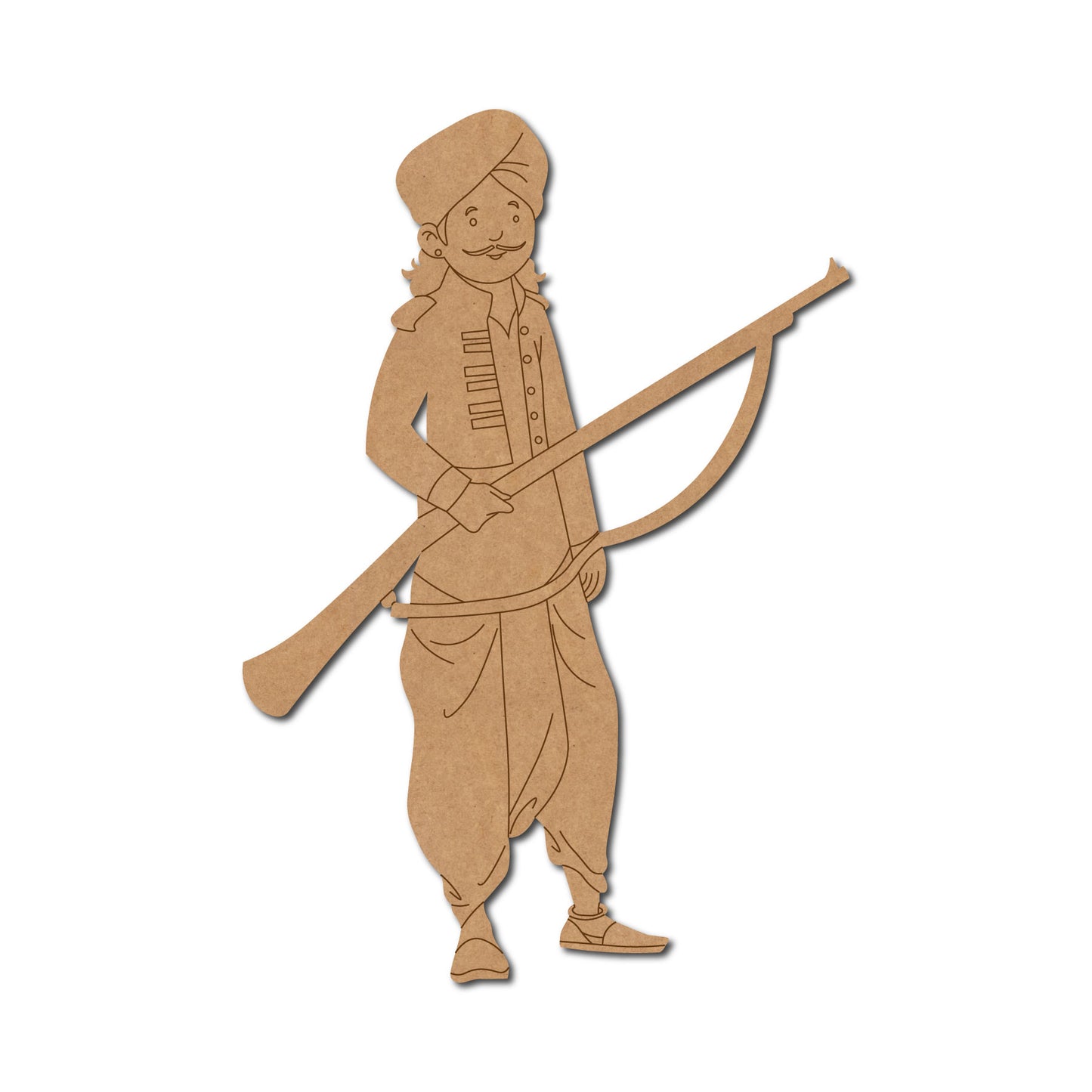 Indian Man With Gun Pre Marked MDF Design 1