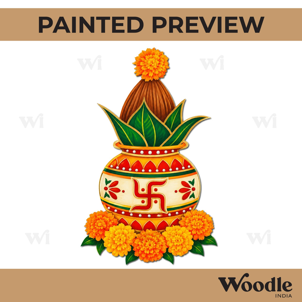 Kalash Matka Swastik Pre Marked MDF Design 1