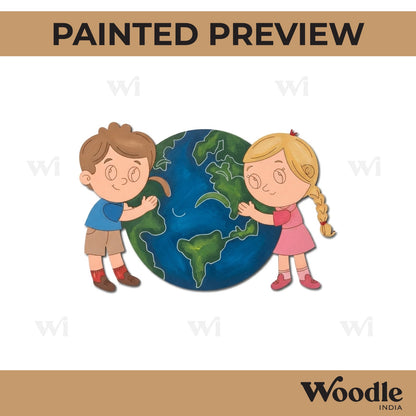 Kids Hugging Earth Pre Marked MDF Design 1