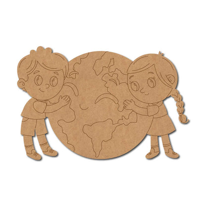 Kids Hugging Earth Pre Marked MDF Design 1