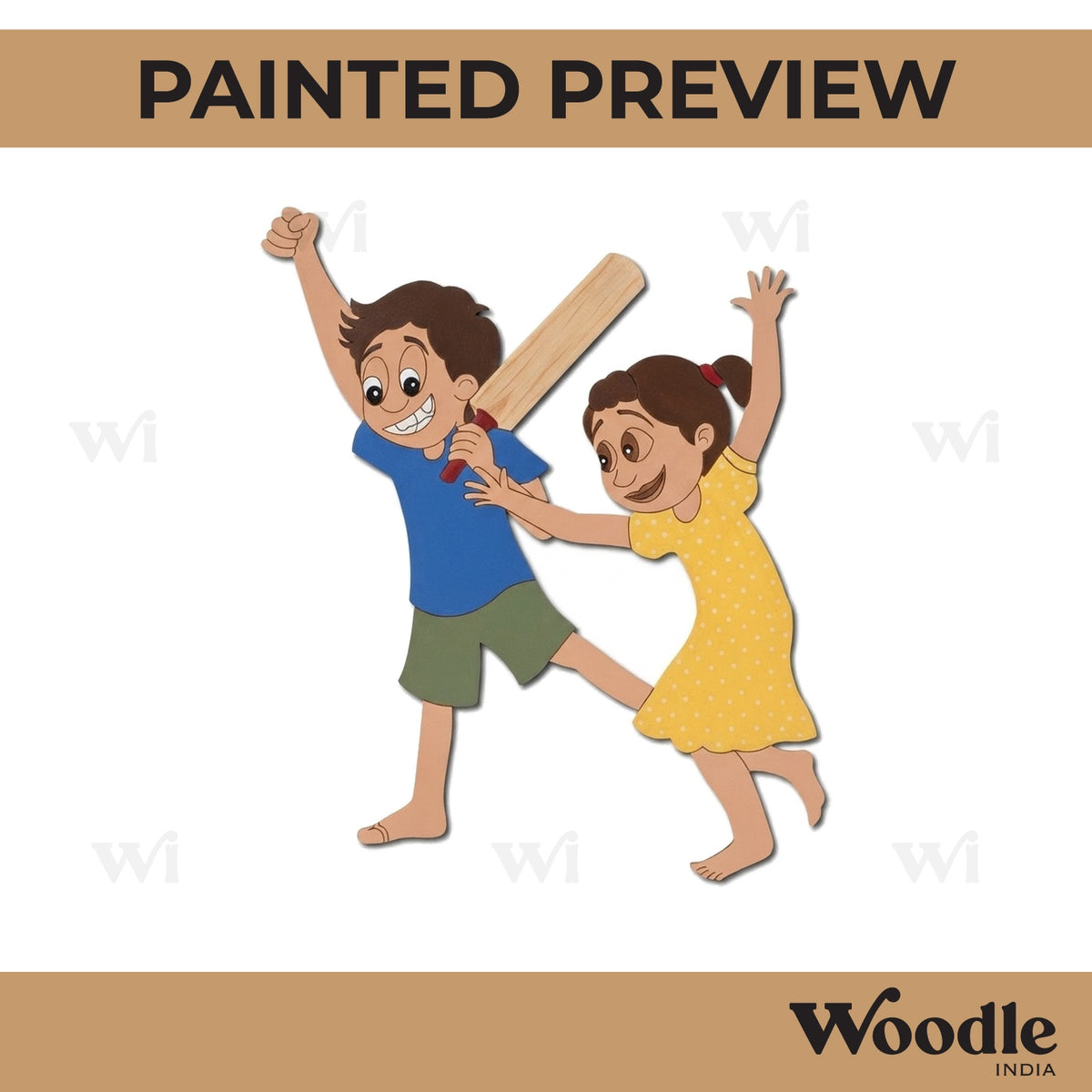 Kids Playing Cricket Pre Marked MDF Design 1