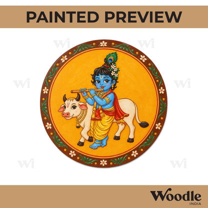Krishna Ji With Cow Pre Marked Round MDF Design 1