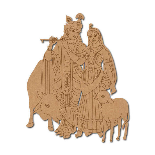 Krishna Ji With Radha And Cows Pre Marked MDF Design 1