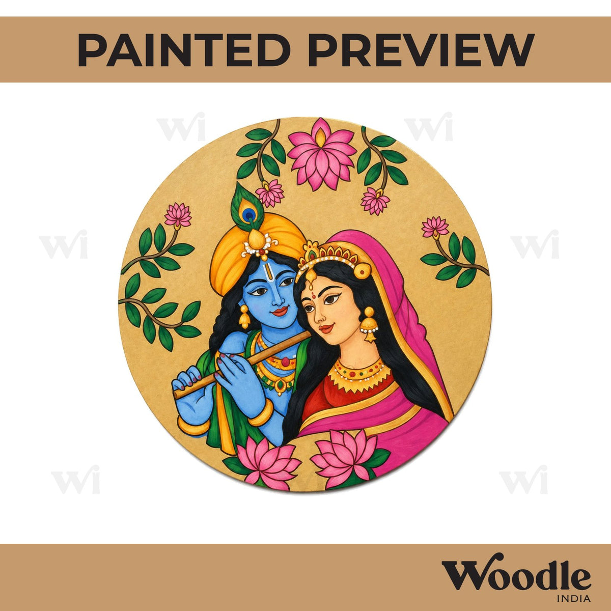 Krishna Ji With Radha Pre Marked Round MDF Design 1