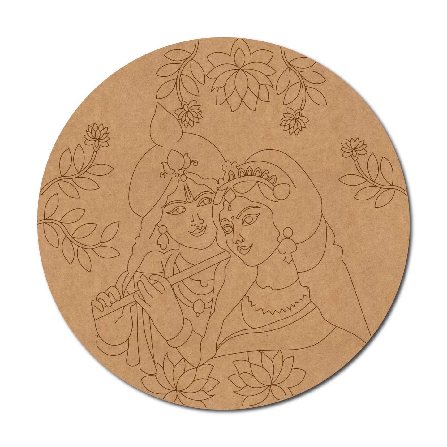 Krishna Ji With Radha Pre Marked Round MDF Design 1