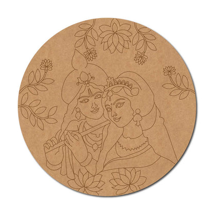 Krishna Ji With Radha Pre Marked Round MDF Design 1