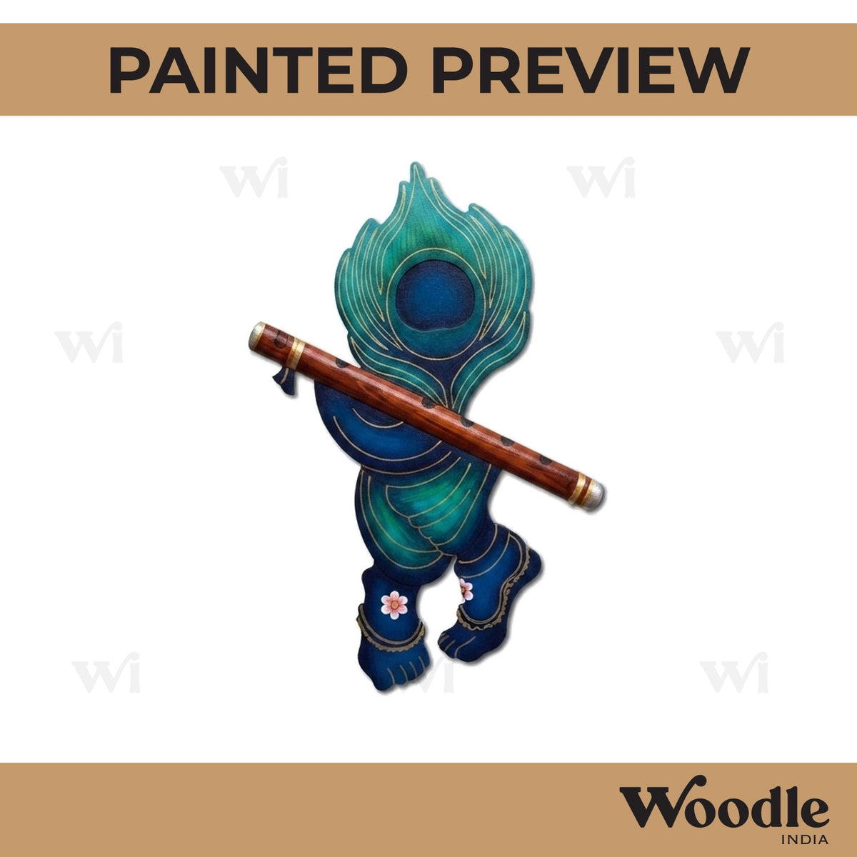 Krishna Mor Pankh Bansuri Pre Marked MDF Design 1