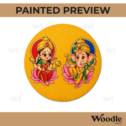 Lakshmi Ji Ganesha Pre Marked Round MDF Design 1