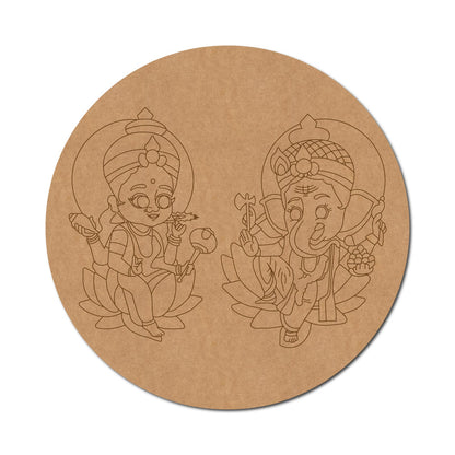 Lakshmi Ji Ganesha Pre Marked Round MDF Design 1