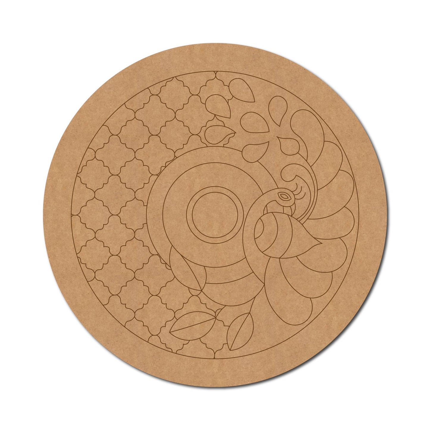 Lippan Peacock Pre Marked Round MDF Design 1