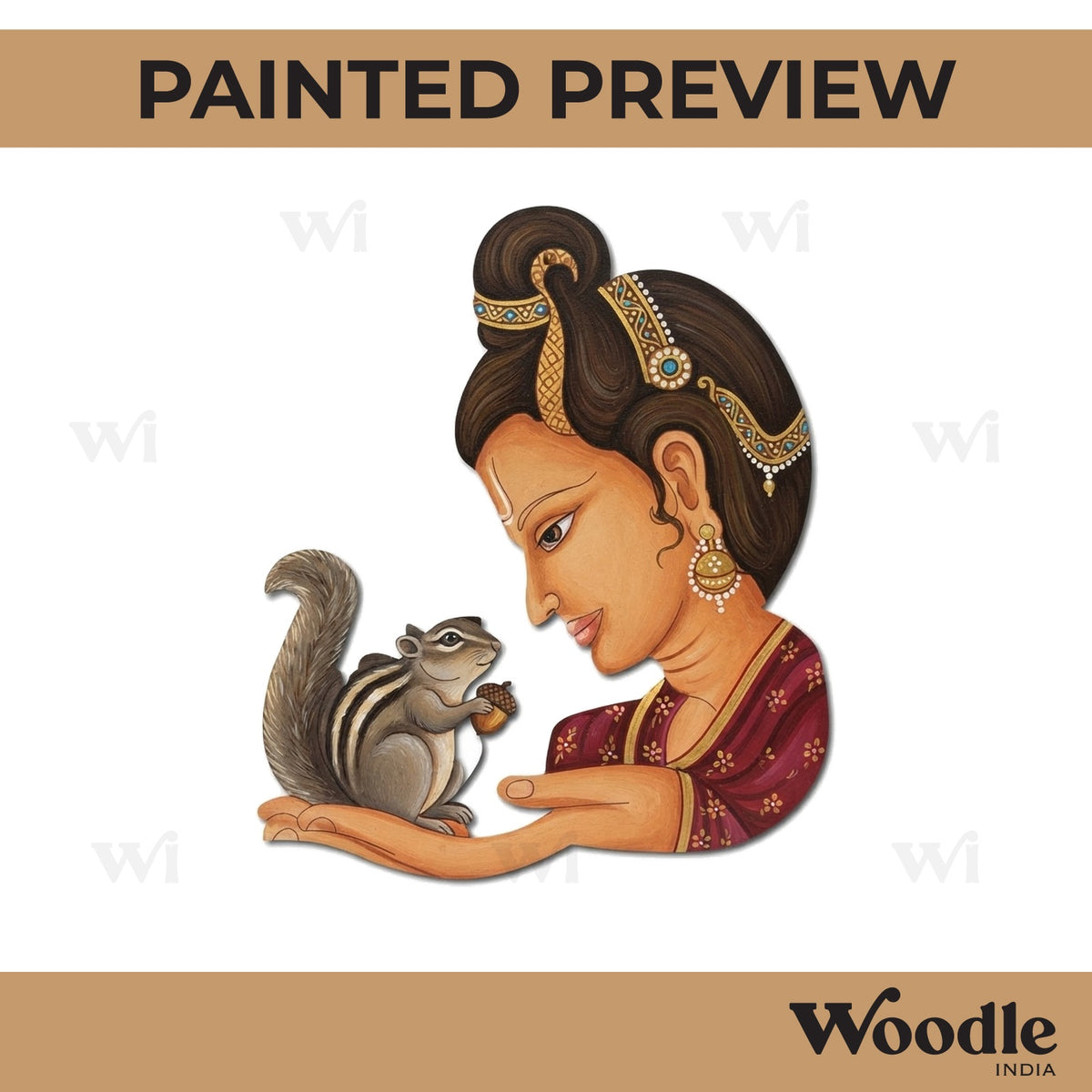 Lord Krishna With Squirrel Pre Marked MDF Design 1